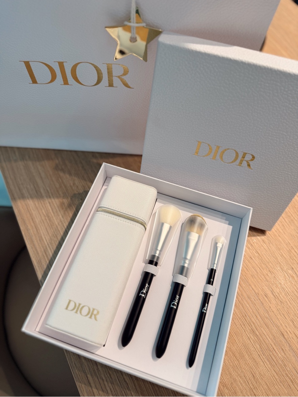 Dior Black & White Three-Piece Brush Set with White Case